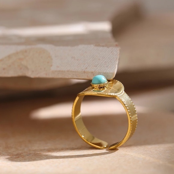 18K Gold Plated Natural Tianhe Stone Sun Ring - Picture 6 of 11